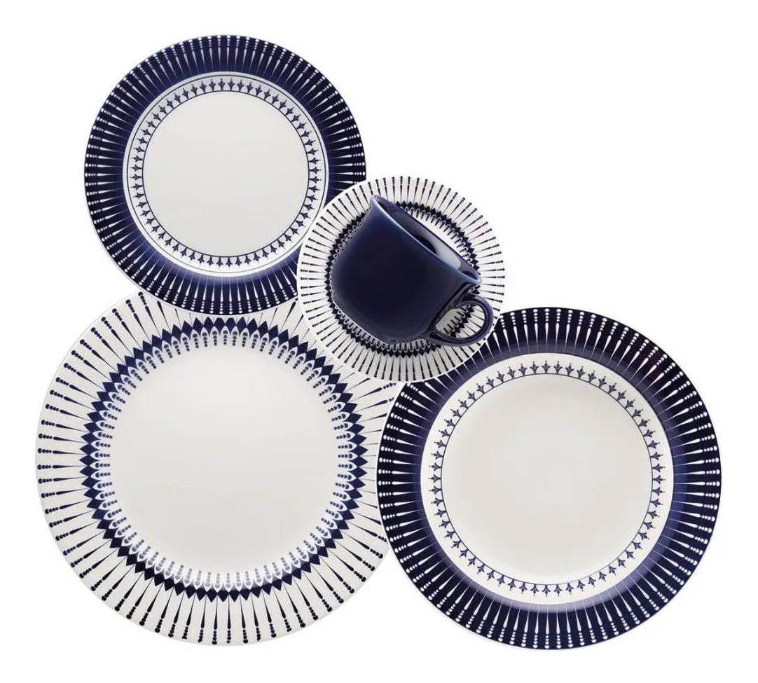 Aparelho de Jantar Completo Branco/Azul